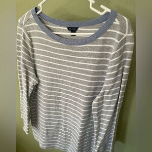 Nautica Gray White & Navy White Striped 3/4 Sleeve Boat Neck Top / Size: XL